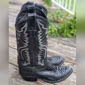 JUSTIN Diamond J Vintage Black Exotic Snake Cowboy Boots Mens Size 7